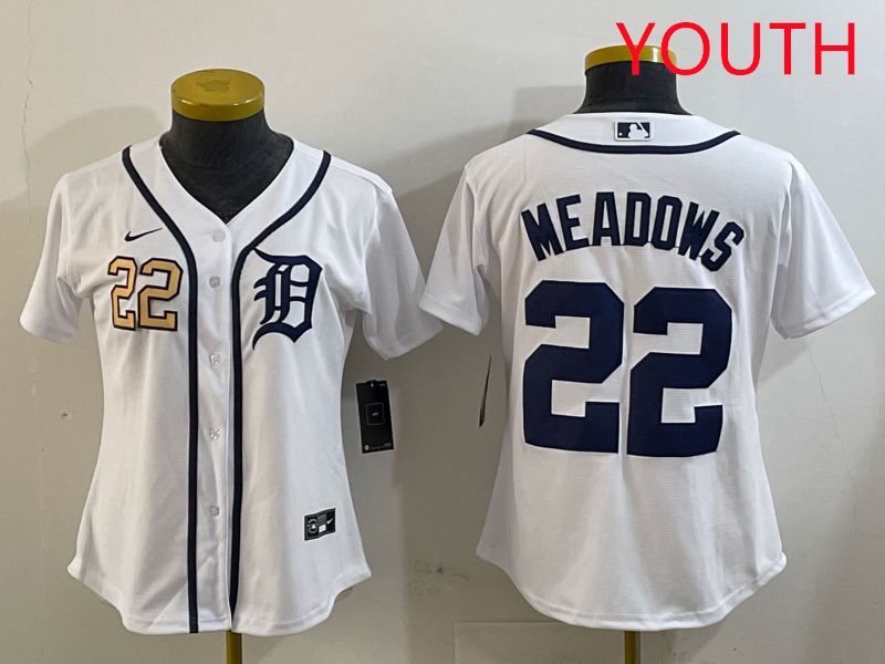 Youth Detroit Tigers 22 Meadows White Game 2025 Nike MLB Jersey style 1
